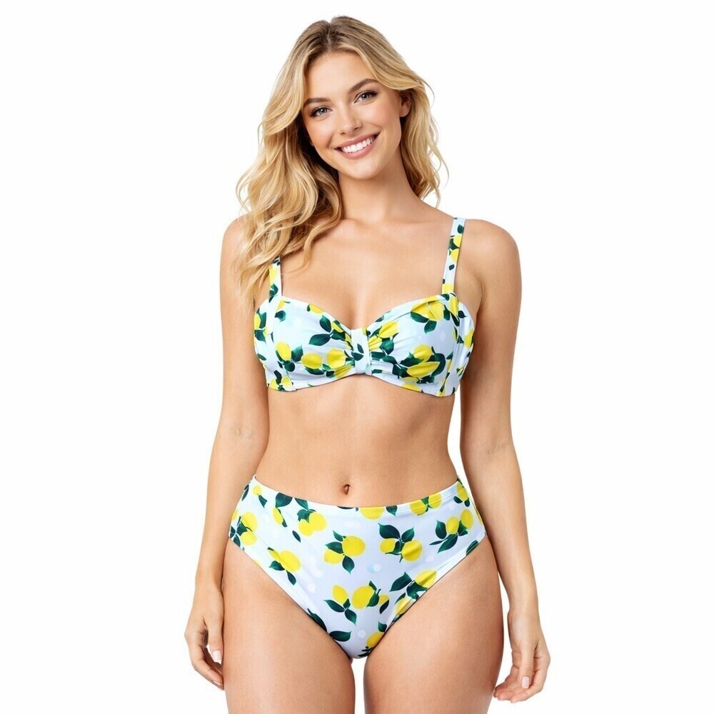 AQUA Bloomingdales Bikini Set Lemon Print Size Large NWT High Waist push Up